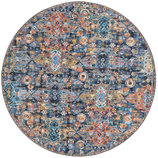 Washable Multicolor 5' x 5' Timeless Round Area Rug Easy to Clean Stain Resistant & Durable Traditional Classic Vintage Design Carpet for Sale at Rug Engine