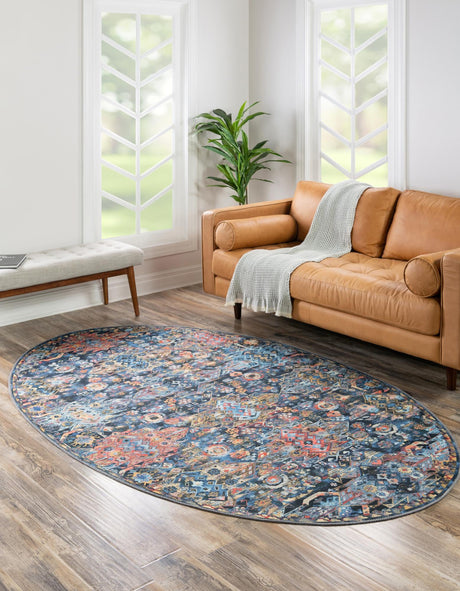 Washable Multicolor 5' x 8' Timeless Oval Area Rug Easy to Clean Stain Resistant & Durable Traditional Classic Vintage Design Carpet for Sale at Rug Engine