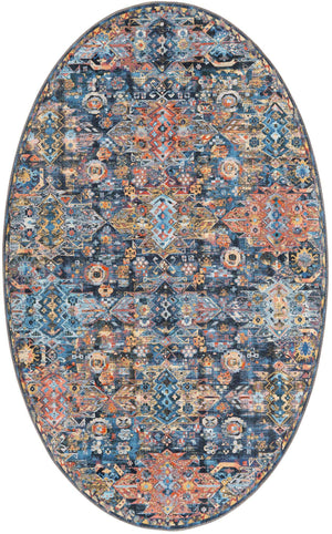 Washable Multicolor 5' x 8' Timeless Oval Area Rug Easy to Clean Stain Resistant & Durable Traditional Classic Vintage Design Carpet for Sale at Rug Engine