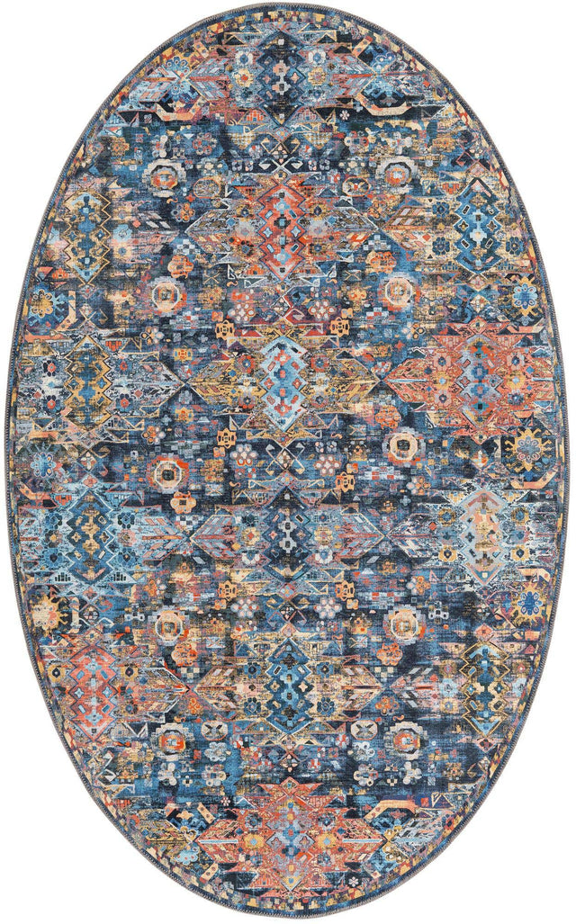 Washable Multicolor 5' x 8' Timeless Oval Area Rug Easy to Clean Stain Resistant & Durable Traditional Classic Vintage Design Carpet for Sale at Rug Engine
