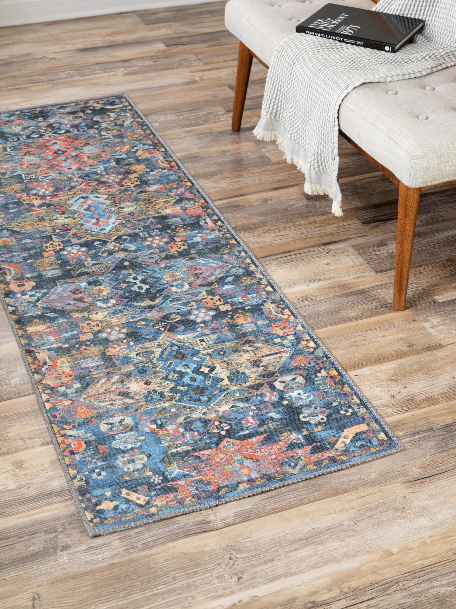 Washable Multicolor 2' x 6' Timeless Runner Area Rug Easy to Clean Stain Resistant & Durable