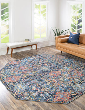 Washable Multicolor 7' 7 x 7' 7 Timeless Octagon Area Rug Easy to Clean Stain Resistant & Durable Traditional Classic Vintage Design Carpet for Sale at Rug Engine