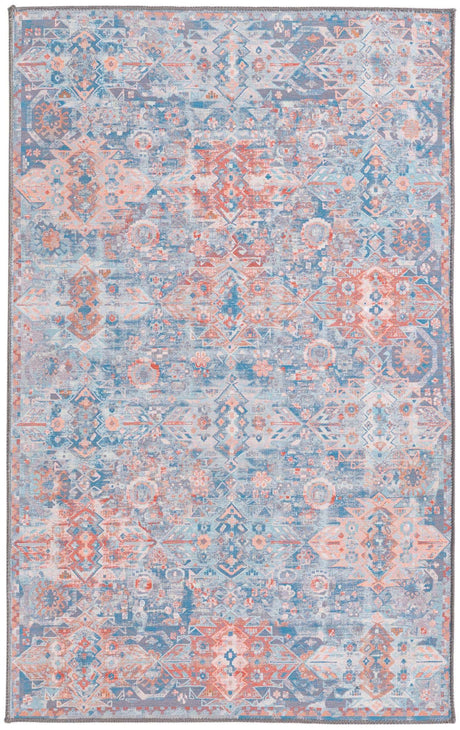 Washable Blue 3' 6 x 5' 6 Timeless Rectangle Area Rug Easy to Clean Stain Resistant & Durable Traditional Classic Vintage Design Carpet for Sale at Rug Engine
