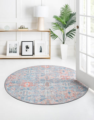 Washable Blue 7' 7 x 7' 7 Timeless Round Area Rug Easy to Clean Stain Resistant & Durable Traditional Classic Vintage Design Carpet for Sale at Rug Engine