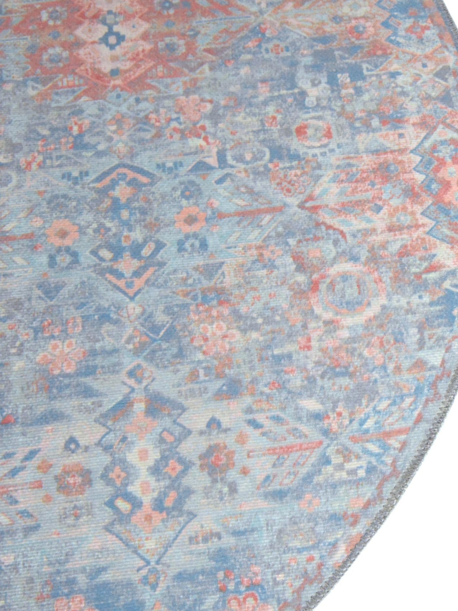 Washable Blue 7' 7 x 7' 7 Timeless Round Area Rug Easy to Clean Stain Resistant & Durable Traditional Classic Vintage Design Carpet for Sale at Rug Engine