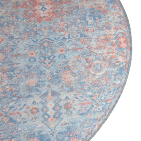 Washable Blue 7' 7 x 7' 7 Timeless Round Area Rug Easy to Clean Stain Resistant & Durable Traditional Classic Vintage Design Carpet for Sale at Rug Engine
