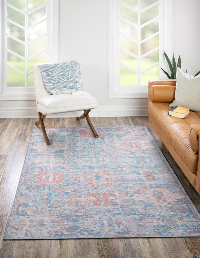 Washable Blue 3' 6 x 5' 6 Timeless Rectangle Area Rug Easy to Clean Stain Resistant & Durable Traditional Classic Vintage Design Carpet for Sale at Rug Engine
