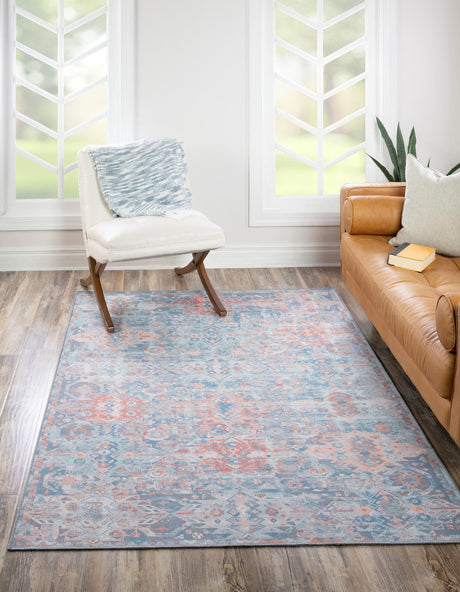 Washable Blue 5' x 8' Timeless Rectangle Area Rug Easy to Clean Stain Resistant & Durable Traditional Classic Vintage Design Carpet for Sale at Rug Engine