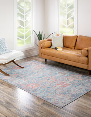 Washable Blue 3' 6 x 5' 6 Timeless Rectangle Area Rug Easy to Clean Stain Resistant & Durable Traditional Classic Vintage Design Carpet for Sale at Rug Engine
