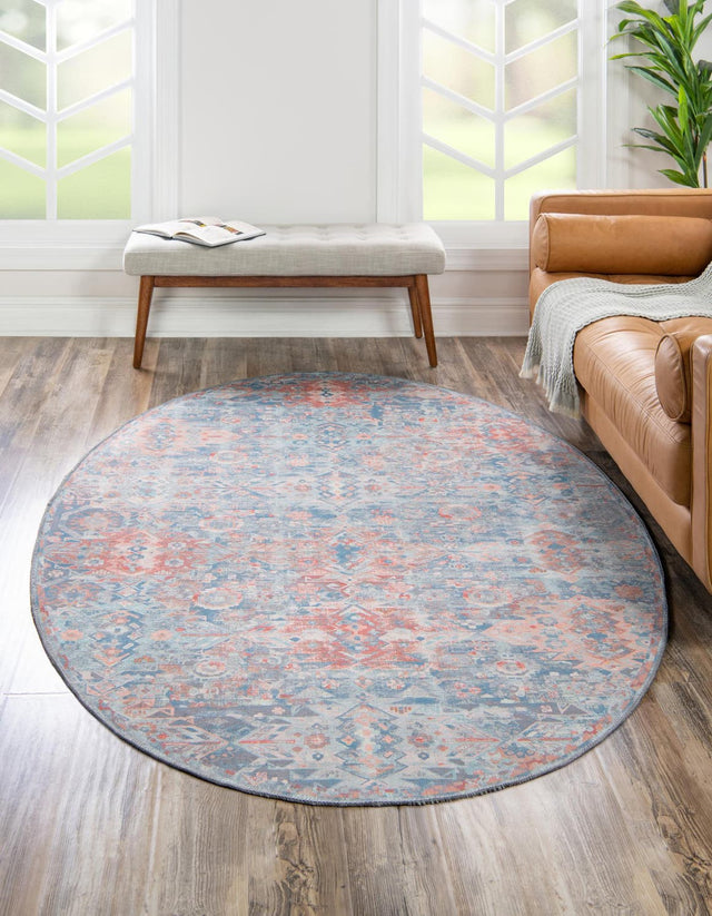 Washable Blue 5' x 8' Timeless Oval Area Rug Easy to Clean Stain Resistant & Durable Traditional Classic Vintage Design Carpet for Sale at Rug Engine