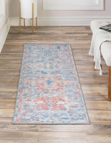 Washable Blue 2' 6 x 12' Timeless Runner Area Rug Easy to Clean Stain Resistant & Durable Traditional Classic Vintage Design Carpet for Sale at Rug Engine