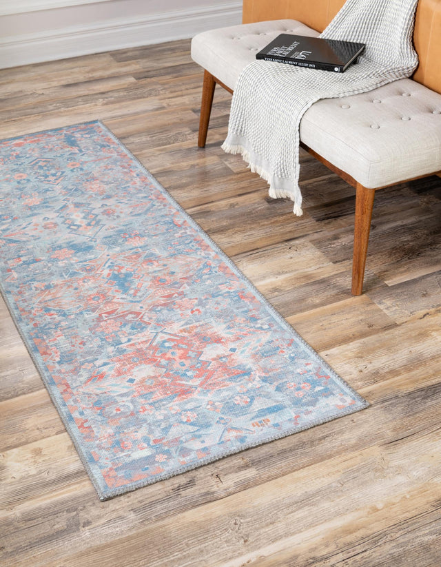 Washable Blue 2' x 6' Timeless Runner Area Rug Easy to Clean Stain Resistant & Durable Traditional Classic Vintage Design Carpet for Sale at Rug Engine