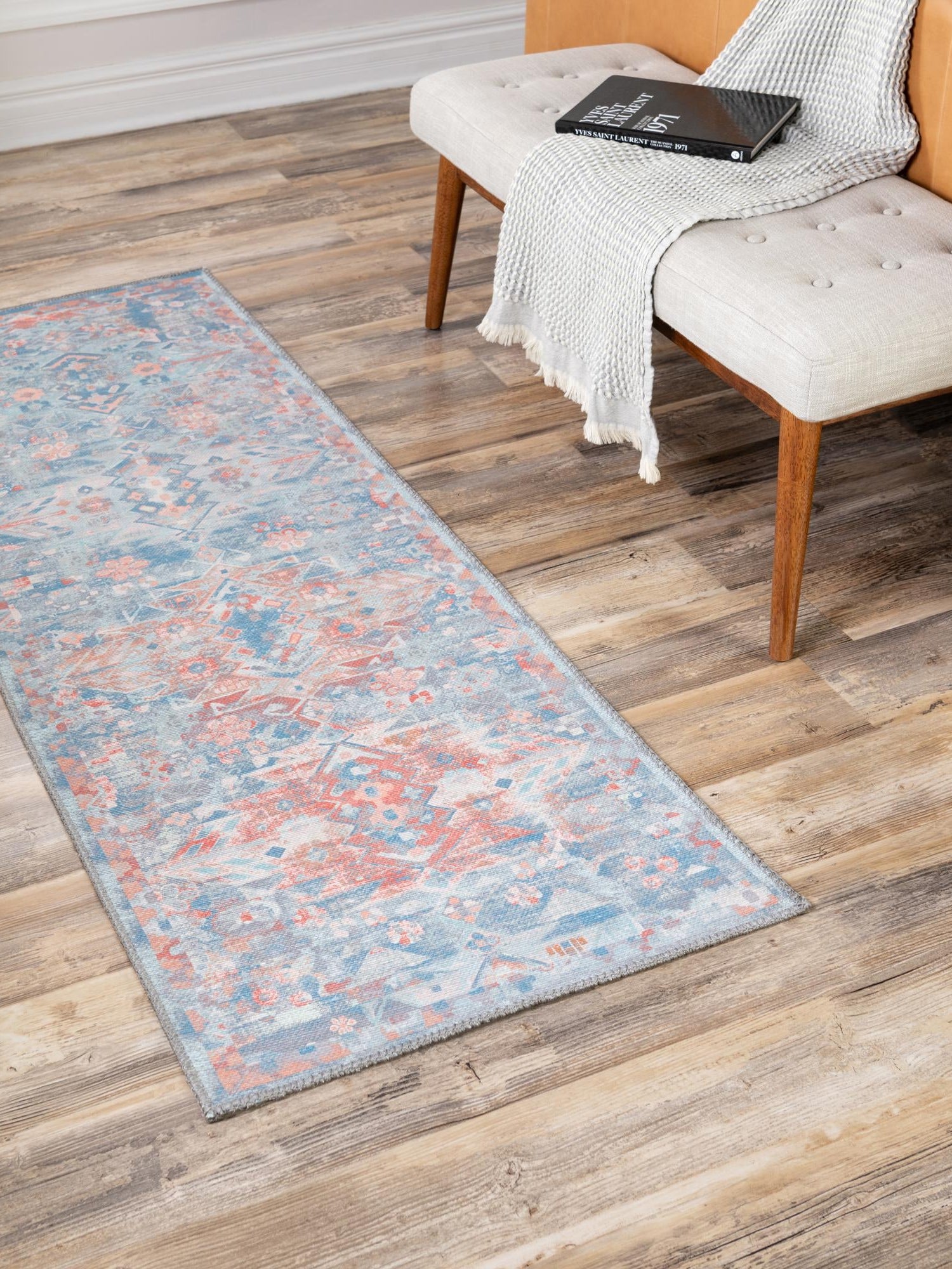 Washable Blue 2' 6 x 12' Timeless Runner Area Rug Easy to Clean Stain Resistant & Durable Traditional Classic Vintage Design Carpet for Sale at Rug Engine