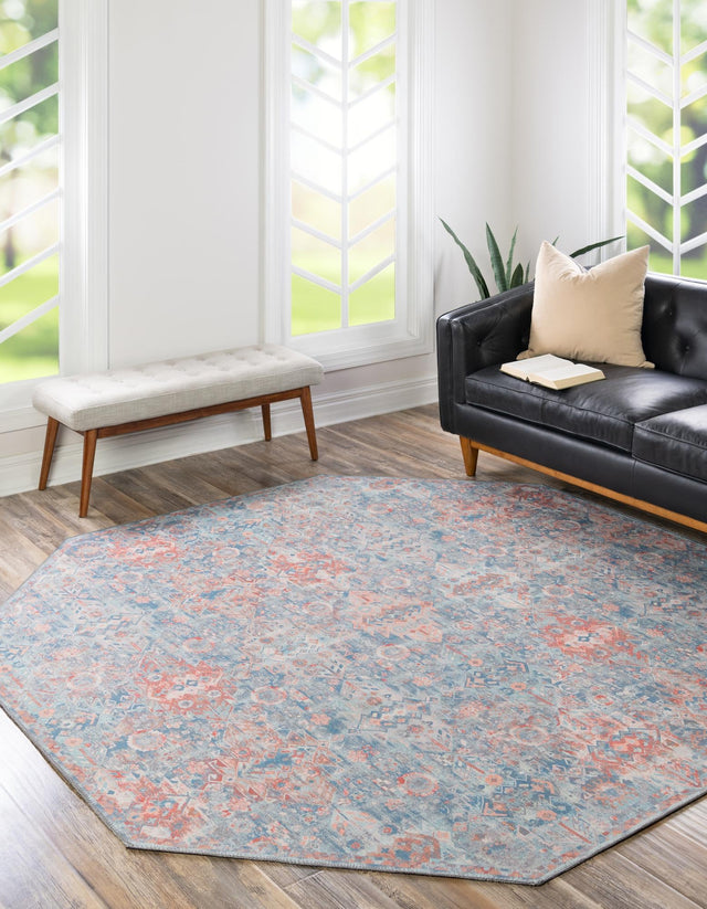 Washable Blue 7' 7 x 7' 7 Timeless Octagon Area Rug Easy to Clean Stain Resistant & Durable Traditional Classic Vintage Design Carpet for Sale at Rug Engine