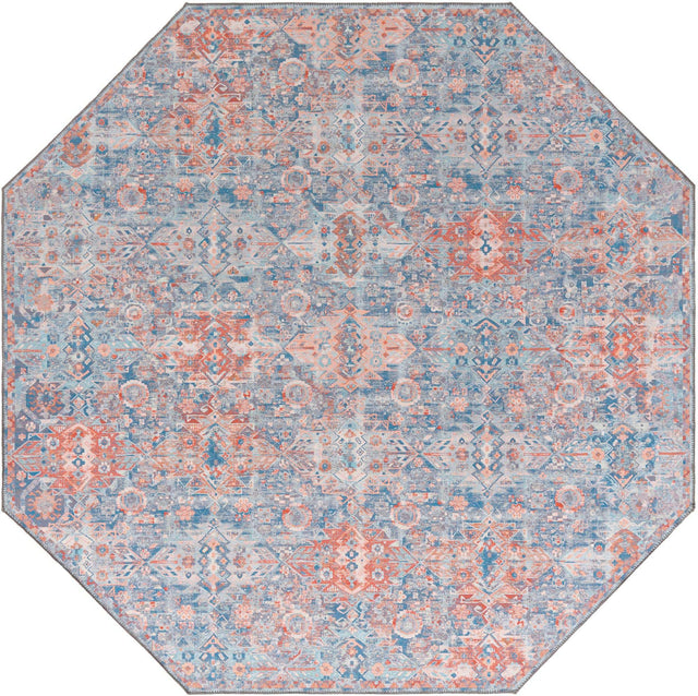 Washable Blue 7' 7 x 7' 7 Timeless Octagon Area Rug Easy to Clean Stain Resistant & Durable Traditional Classic Vintage Design Carpet for Sale at Rug Engine