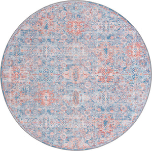 Washable Blue 7' 7 x 7' 7 Timeless Round Area Rug Easy to Clean Stain Resistant & Durable Traditional Classic Vintage Design Carpet for Sale at Rug Engine