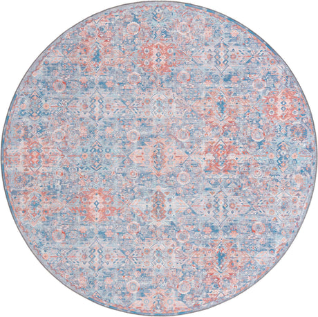 Washable Blue 7' 7 x 7' 7 Timeless Round Area Rug Easy to Clean Stain Resistant & Durable Traditional Classic Vintage Design Carpet for Sale at Rug Engine