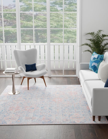 Washable Blue 7' 7 x 7' 7 Timeless Square Area Rug Easy to Clean Stain Resistant & Durable Traditional Classic Vintage Design Carpet for Sale at Rug Engine
