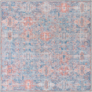 Washable Blue 7' 7 x 7' 7 Timeless Square Area Rug Easy to Clean Stain Resistant & Durable Traditional Classic Vintage Design Carpet for Sale at Rug Engine