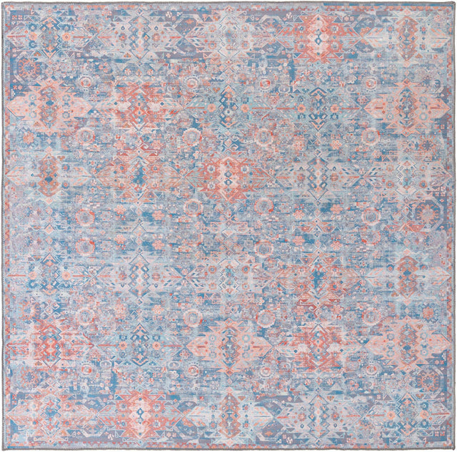 Washable Blue 7' 7 x 7' 7 Timeless Square Area Rug Easy to Clean Stain Resistant & Durable Traditional Classic Vintage Design Carpet for Sale at Rug Engine