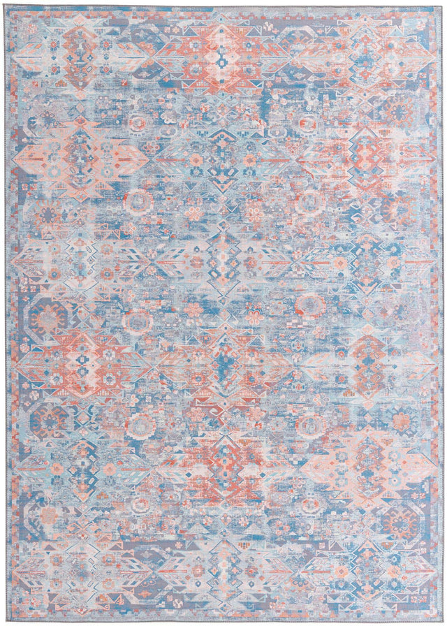 Washable Blue 7' 7 x 10' 6 Timeless Rectangle Area Rug Easy to Clean Stain Resistant & Durable Traditional Classic Vintage Design Carpet for Sale at Rug Engine