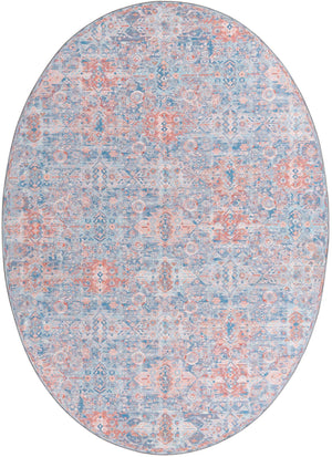 Washable Blue 7' 7 x 10' 6 Timeless Oval Area Rug Easy to Clean Stain Resistant & Durable Traditional Classic Vintage Design Carpet for Sale at Rug Engine