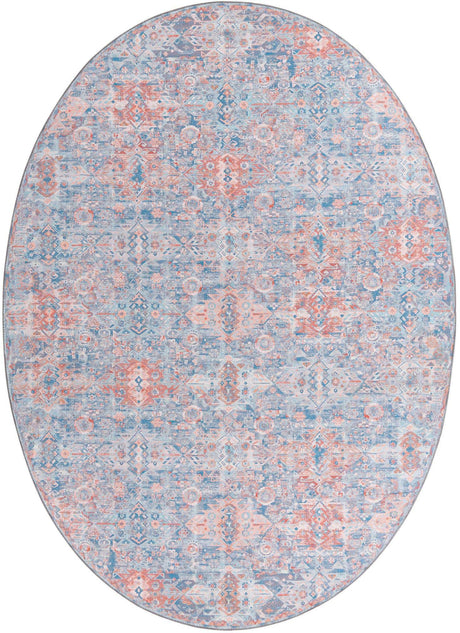 Washable Blue 7' 7 x 10' 6 Timeless Oval Area Rug Easy to Clean Stain Resistant & Durable Traditional Classic Vintage Design Carpet for Sale at Rug Engine