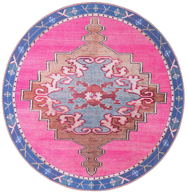 Washable Fuchsia 7' 10 x 7' 10 Timeless Round Area Rug Easy to Clean Stain Resistant & Durable Traditional Classic Vintage Design Carpet for Sale at Rug Engine