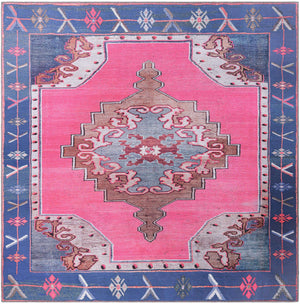Washable Fuchsia 7' 10 x 7' 10 Timeless Square Area Rug Easy to Clean Stain Resistant & Durable Traditional Classic Vintage Design Carpet for Sale at Rug Engine