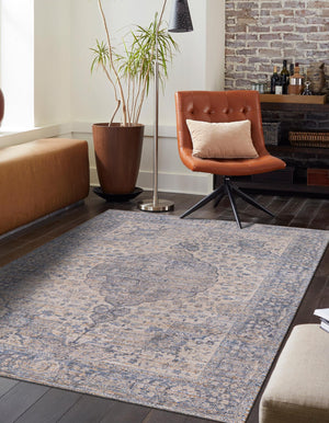 Blue 9' x 12' Chenille Jute Rectangle Area Rug Vintage Distressed Boho All Natural Eco-Friendly Sustainable Carpet for Living Dining Office Dorm Rooms for Sale at Rug Engine
