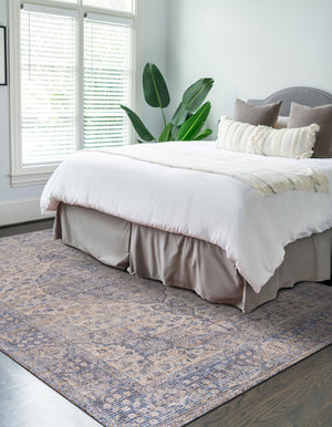 Blue 5' 3 x 8' Chenille Jute Rectangle Area Rug Vintage Distressed Boho All Natural Eco-Friendly Sustainable Carpet for Living Dining Office Dorm Rooms for Sale at Rug Engine