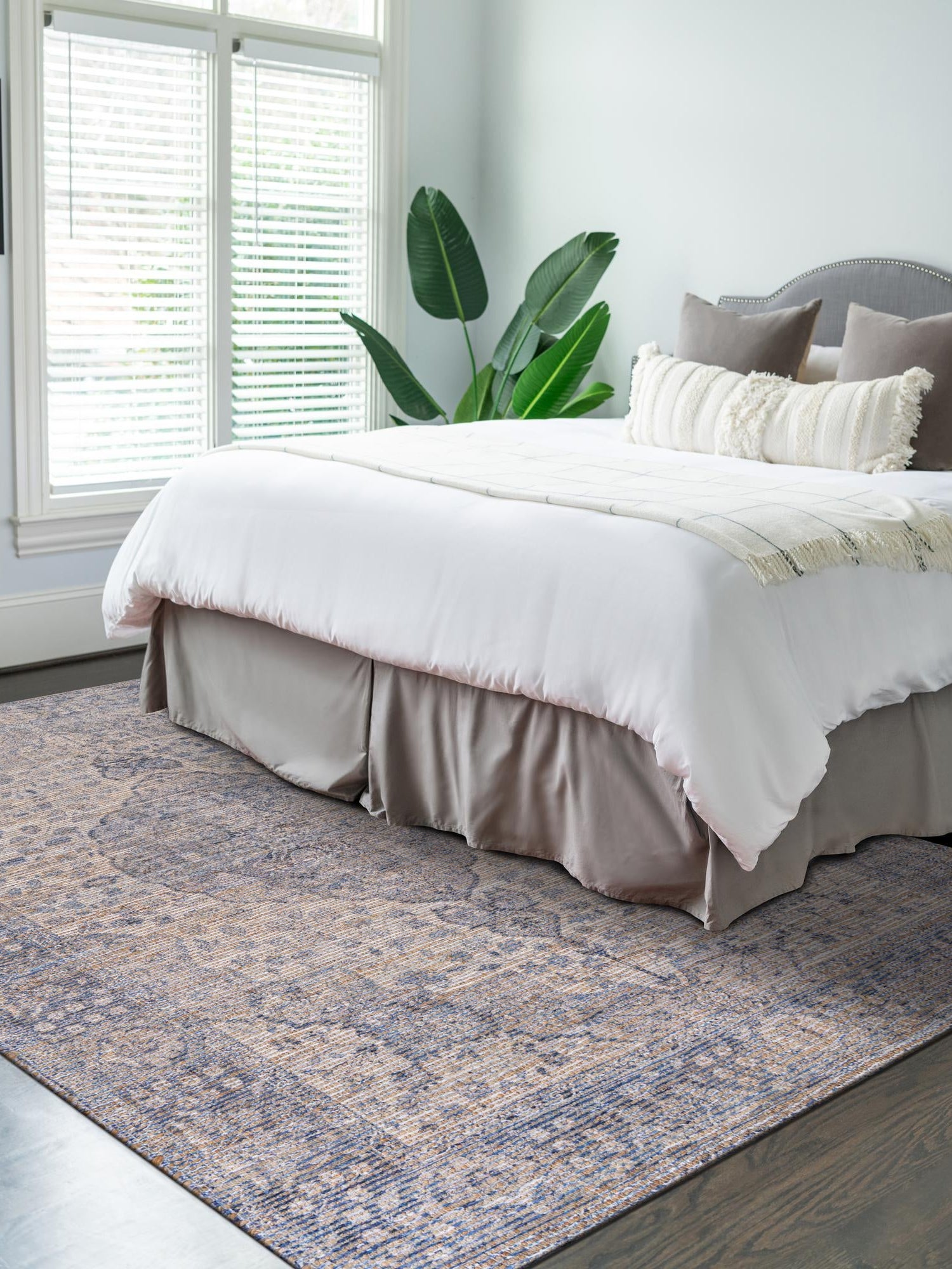 Blue 7' 10 x 10' Chenille Jute Rectangle Area Rug Vintage Distressed Boho All Natural Eco-Friendly Sustainable Carpet for Living Dining Office Dorm Rooms for Sale at Rug Engine