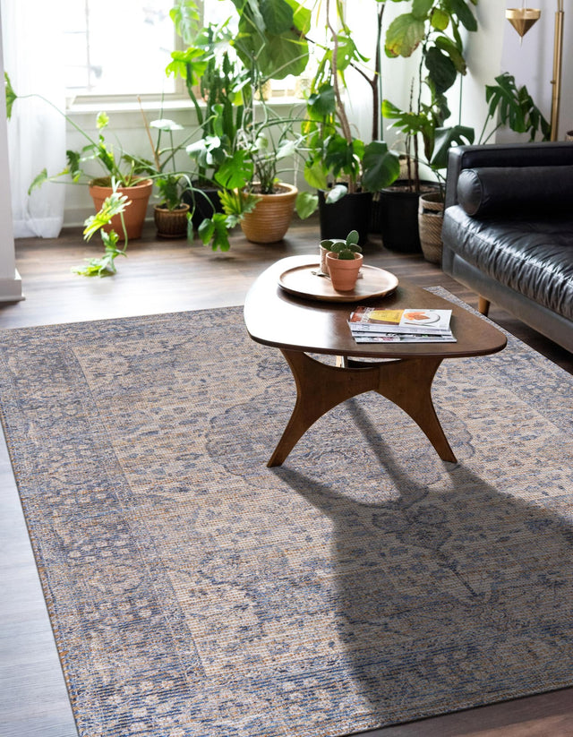 Blue 2' x 3' 1 Chenille Jute Rectangle Area Rug Vintage Distressed Boho All Natural Eco-Friendly Sustainable Carpet for Living Dining Office Dorm Rooms for Sale at Rug Engine