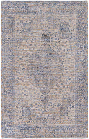 Blue 5' 3 x 8' Chenille Jute Rectangle Area Rug Vintage Distressed Boho All Natural Eco-Friendly Sustainable Carpet for Living Dining Office Dorm Rooms for Sale at Rug Engine