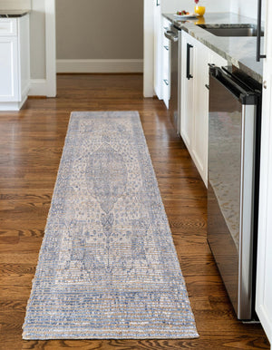 Blue 2' 2 x 6' 1 Chenille Jute Runner Area Rug Vintage Distressed Boho All Natural Eco-Friendly Sustainable Carpet for Living Dining Office Dorm Rooms for Sale at Rug Engine