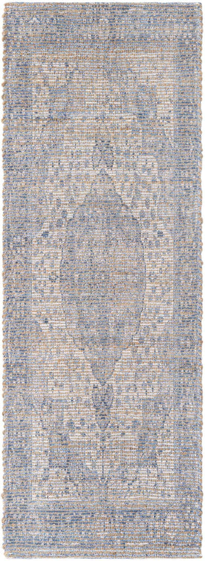 Blue 2' 2 x 6' 1 Chenille Jute Runner Area Rug Vintage Distressed Boho All Natural Eco-Friendly Sustainable Carpet for Living Dining Office Dorm Rooms for Sale at Rug Engine