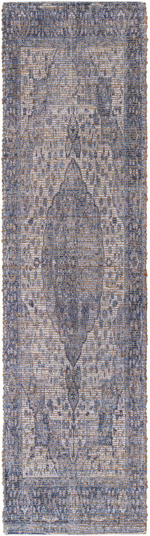 Blue 2' 2 x 8' Chenille Jute Runner Area Rug Vintage Distressed Boho All Natural Eco-Friendly Sustainable Carpet for Living Dining Office Dorm Rooms for Sale at Rug Engine