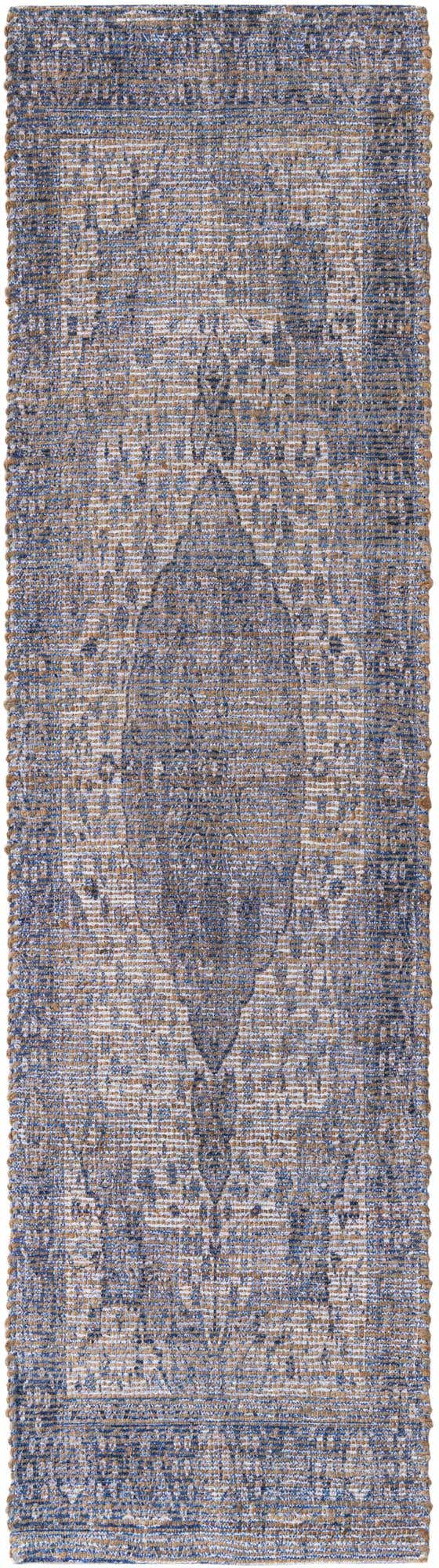 Blue 2' 2 x 8' Chenille Jute Runner Area Rug Vintage Distressed Boho All Natural Eco-Friendly Sustainable Carpet for Living Dining Office Dorm Rooms for Sale at Rug Engine
