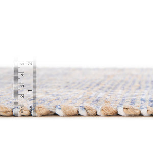 Blue 7' 10 x 7' 10 Chenille Jute Square Area Rug Vintage Distressed Boho All Natural Eco-Friendly Sustainable Carpet for Living Dining Office Dorm Rooms for Sale at Rug Engine