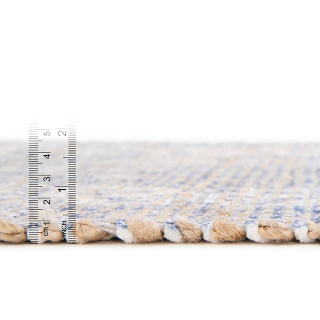Blue 7' 10 x 7' 10 Chenille Jute Square Area Rug Vintage Distressed Boho All Natural Eco-Friendly Sustainable Carpet for Living Dining Office Dorm Rooms for Sale at Rug Engine