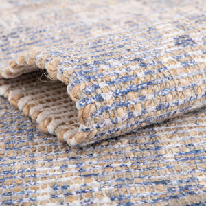 Blue 7' 10 x 7' 10 Chenille Jute Square Area Rug Vintage Distressed Boho All Natural Eco-Friendly Sustainable Carpet for Living Dining Office Dorm Rooms for Sale at Rug Engine
