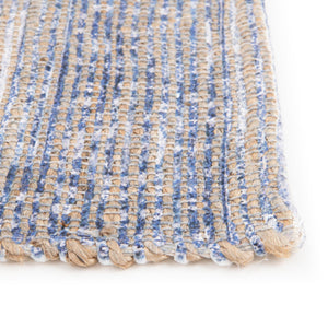 Blue 7' 10 x 7' 10 Chenille Jute Square Area Rug Vintage Distressed Boho All Natural Eco-Friendly Sustainable Carpet for Living Dining Office Dorm Rooms for Sale at Rug Engine