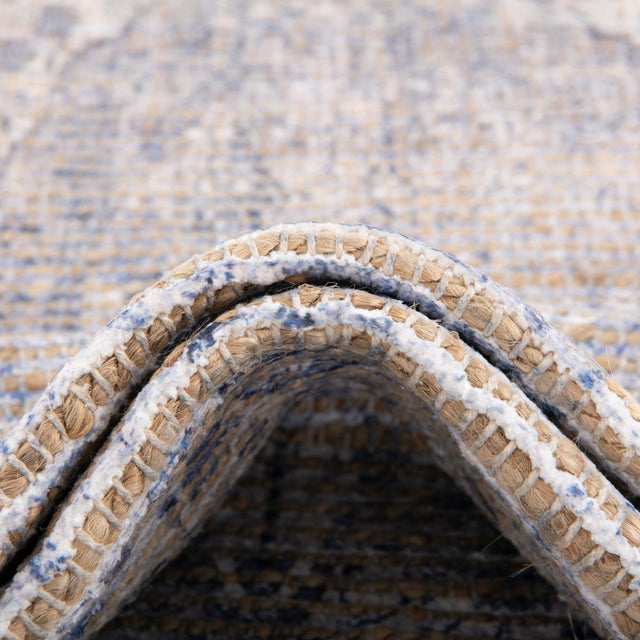 Blue 7' 10 x 7' 10 Chenille Jute Square Area Rug Vintage Distressed Boho All Natural Eco-Friendly Sustainable Carpet for Living Dining Office Dorm Rooms for Sale at Rug Engine