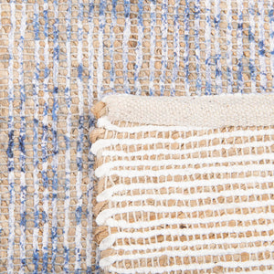 Blue 7' 10 x 7' 10 Chenille Jute Square Area Rug Vintage Distressed Boho All Natural Eco-Friendly Sustainable Carpet for Living Dining Office Dorm Rooms for Sale at Rug Engine