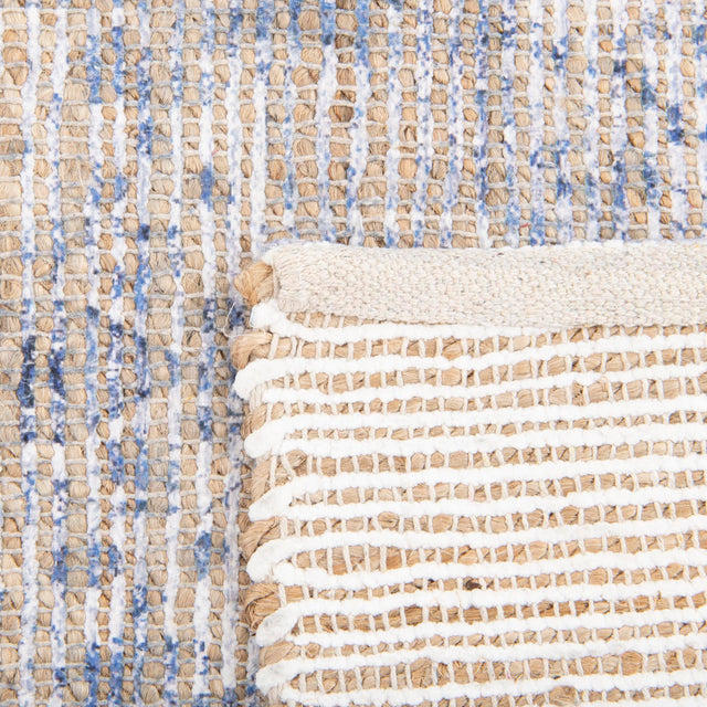 Blue 7' 10 x 7' 10 Chenille Jute Square Area Rug Vintage Distressed Boho All Natural Eco-Friendly Sustainable Carpet for Living Dining Office Dorm Rooms for Sale at Rug Engine