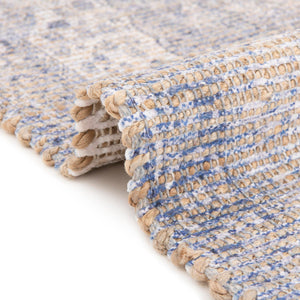 Blue 7' 10 x 7' 10 Chenille Jute Square Area Rug Vintage Distressed Boho All Natural Eco-Friendly Sustainable Carpet for Living Dining Office Dorm Rooms for Sale at Rug Engine