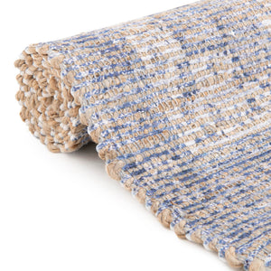 Blue 7' 10 x 7' 10 Chenille Jute Square Area Rug Vintage Distressed Boho All Natural Eco-Friendly Sustainable Carpet for Living Dining Office Dorm Rooms for Sale at Rug Engine
