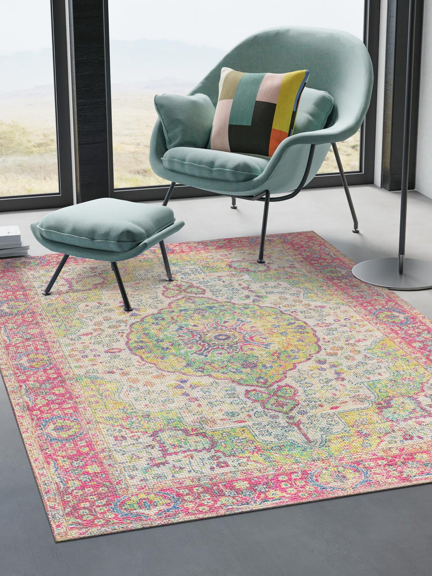 Ivory Pink 2' x 3' 1 Chenille Jute Rectangle Area Rug Vintage Distressed Boho All Natural Eco-Friendly Sustainable Carpet for Living Dining Office Dorm Rooms for Sale at Rug Engine