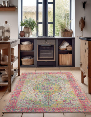 Ivory Pink 9' x 12' Chenille Jute Rectangle Area Rug Vintage Distressed Boho All Natural Eco-Friendly Sustainable Carpet for Living Dining Office Dorm Rooms for Sale at Rug Engine