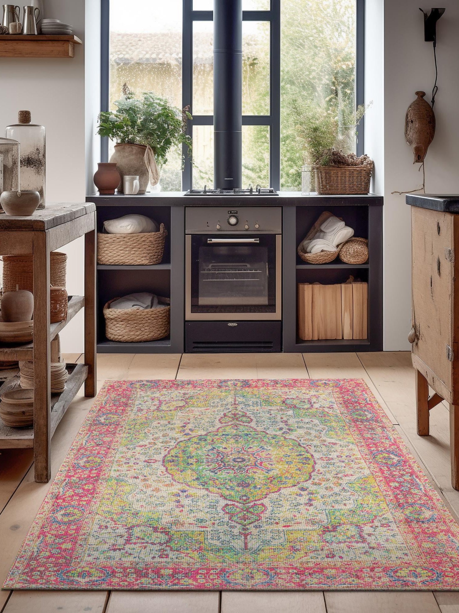 Ivory Pink 2' x 3' 1 Chenille Jute Rectangle Area Rug Vintage Distressed Boho All Natural Eco-Friendly Sustainable Carpet for Living Dining Office Dorm Rooms for Sale at Rug Engine